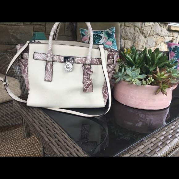 Michael Kors Handbags - Michael Kors snakeskin and cream colored tote.